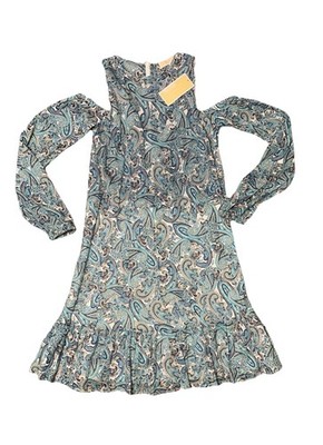 Michael Kors Blue Paisley Long Sleeve Open Shoulder Dress Ladies Small NWT