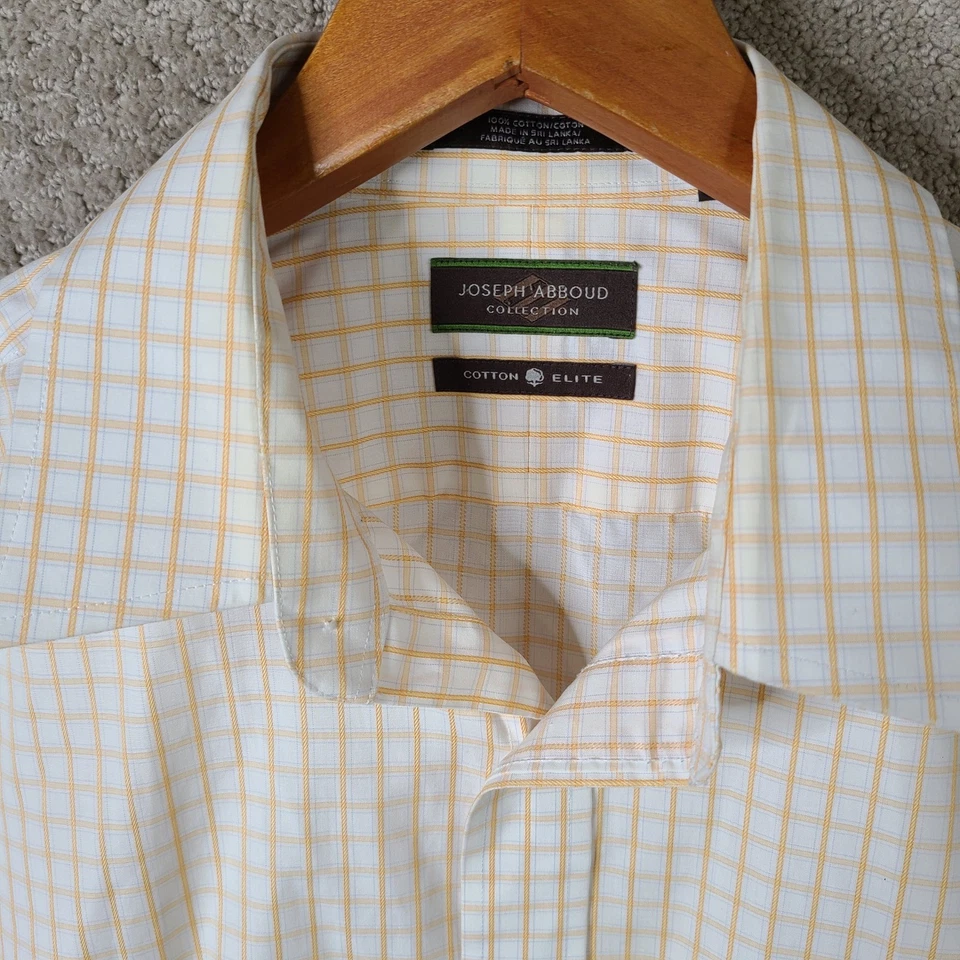 Camisa Joseph Abboud Para Hombre 17 34/35 Blanca Naranja Cuadros Algodón Elite Abotonada Foto 3 de 4