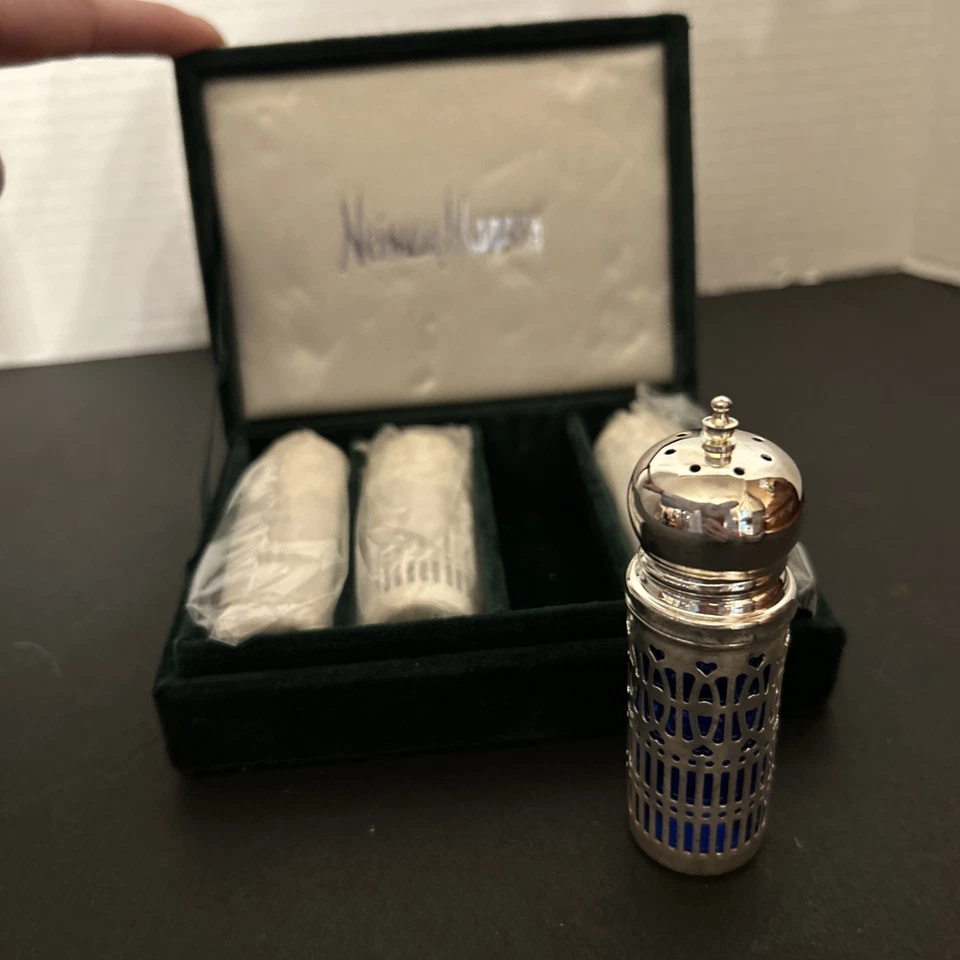 Vintage Neiman Marcus Cobalt Blue Glass/Silver Plate Salt & Pepper Shakers (4) - Image 2 of 4
