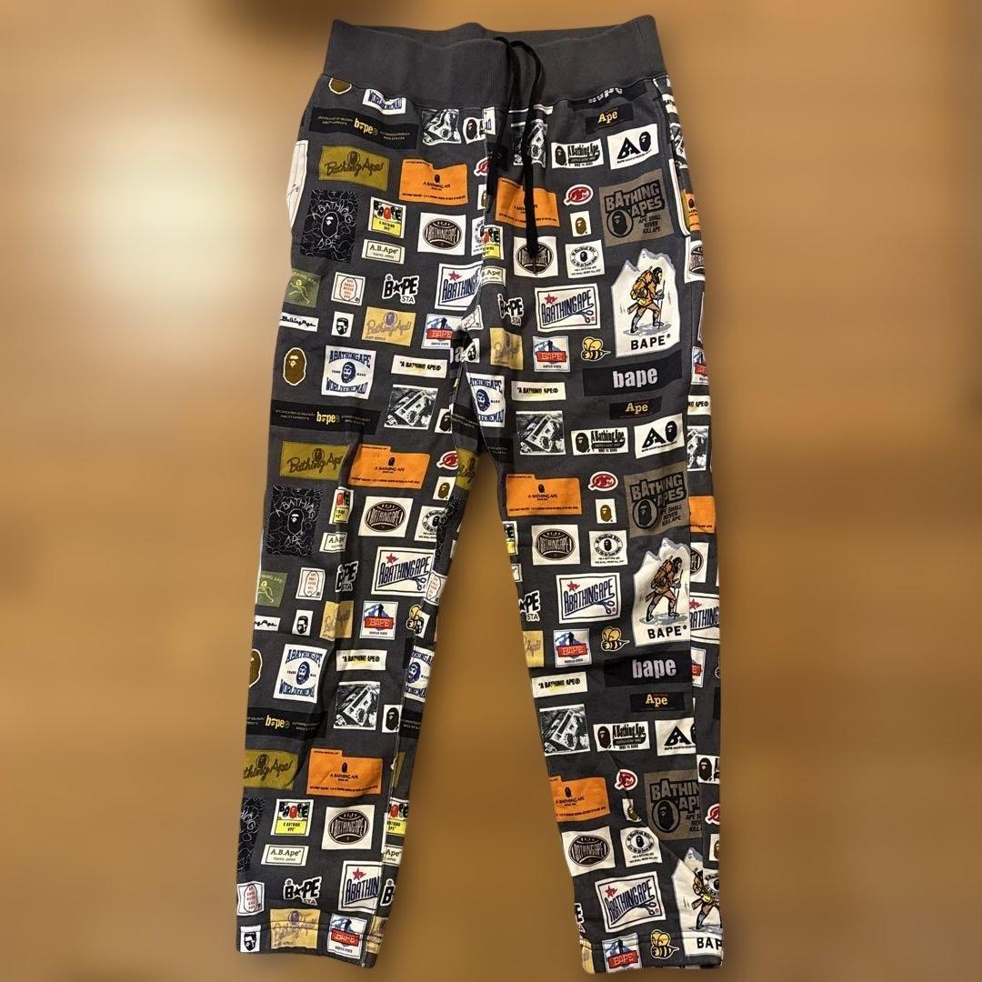 A Bathing Ape Cotton Logo Patches Graphic Jogger Pants S BA0226227