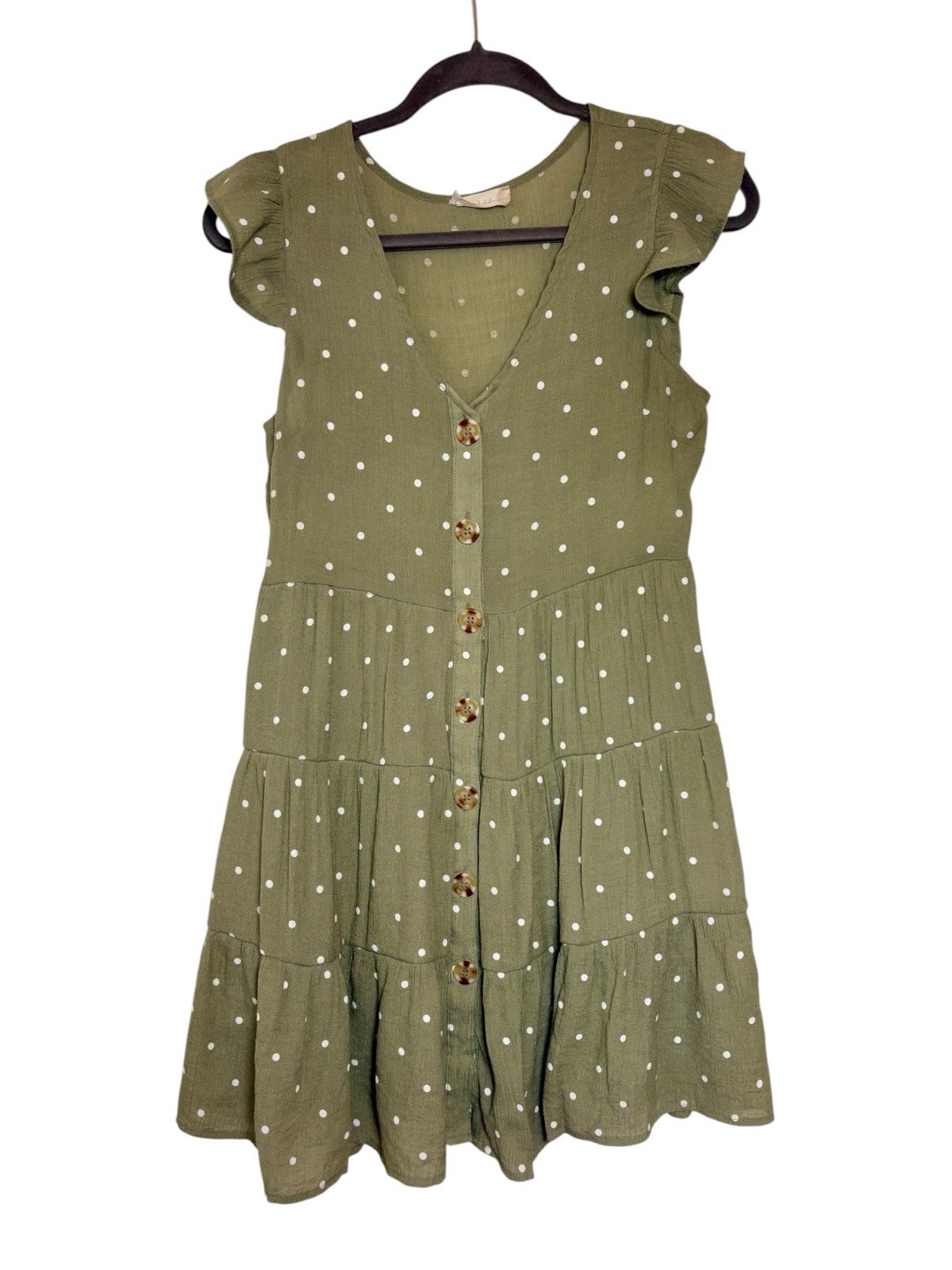 Altar’d State Green Polka Dot Dress Preppy Feminine Tiered Medium