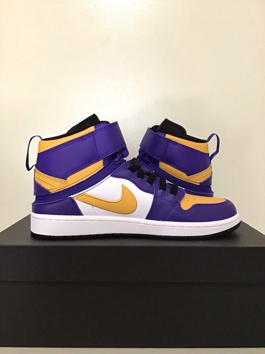 Nike Air Jordan 1 High FlyEase Lakers Yellow Purple Mens Size 8.5