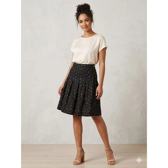 Gudrun Sjoden Skirt S Linen Polka Dot Pleated Lagenlook Quirky Academia Preppy