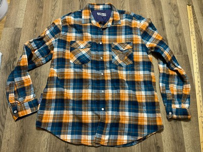 Bent Paddle Brewing Company Shirt Mens Size XL Long Sleeve Button Up Orange Blue