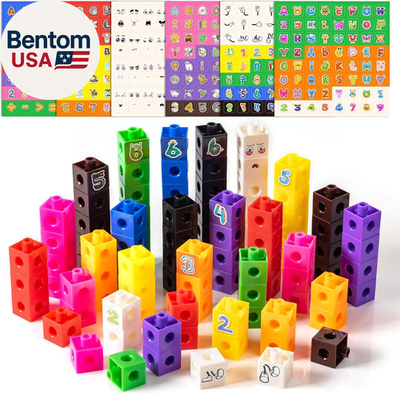 100 Pcs Math Linking Cubes with 384 Cartoon Stickers – Essential