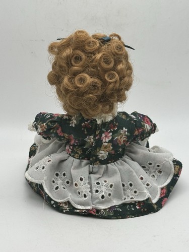 Porcelain Articulated Doll Red Curly Hair Green Floral Dress White Bloomers 7” - Picture 4 of 13