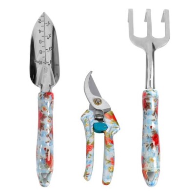Pioneer Woman Garden Tool Set Sweet Rose Floral 3Pc Trowel Cultivator Pruner New