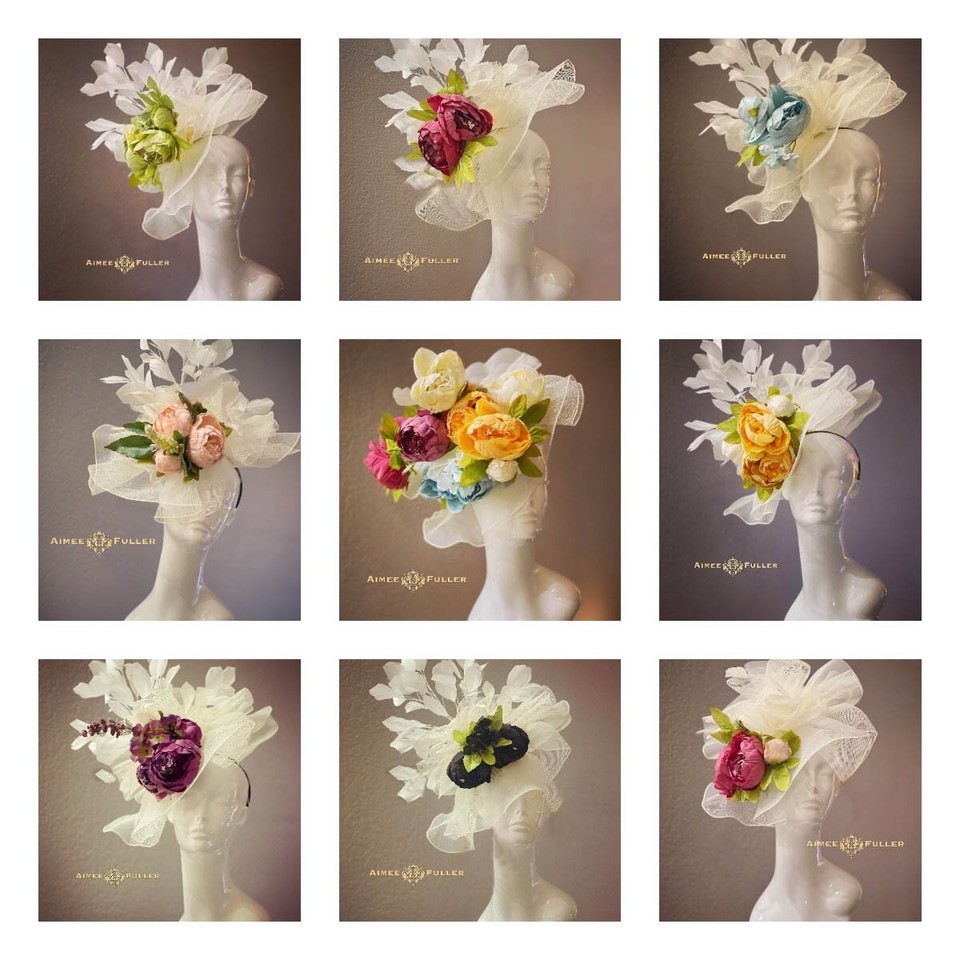 Kentucky Derby Fascinator Light Powder Blue Pine Green Rose Hat Royal