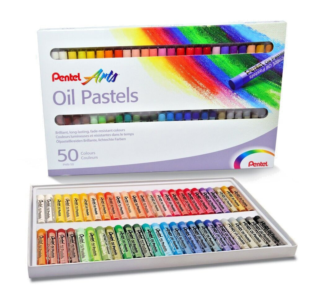 Pentel Arts Oil Pastels, Mixed Colours PHN4 (Pack of 50)