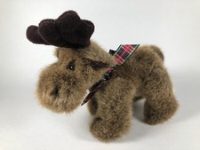 Russ Berrie Plush Moose Mac Brown Jointed 7  Plaid Bow Stuffed Animal Toy
