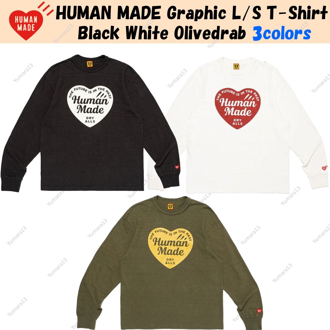 HUMAN MADE Graphic L/S T-Shirt Black White Olivedrab 3colors