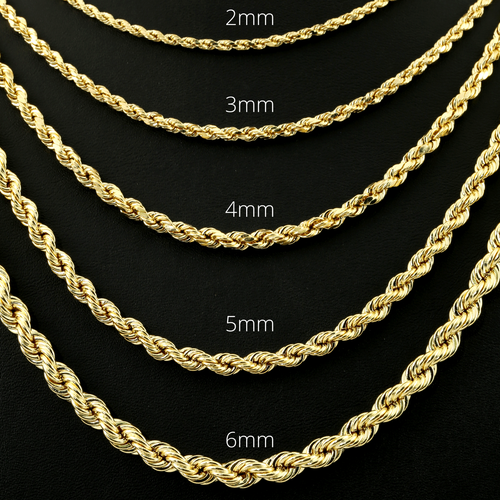 Collar italiano cadena cuerda corte diamante oro amarillo 14K 2 mm-6 mm 16"-26" hueco - Imagen 6 de 15