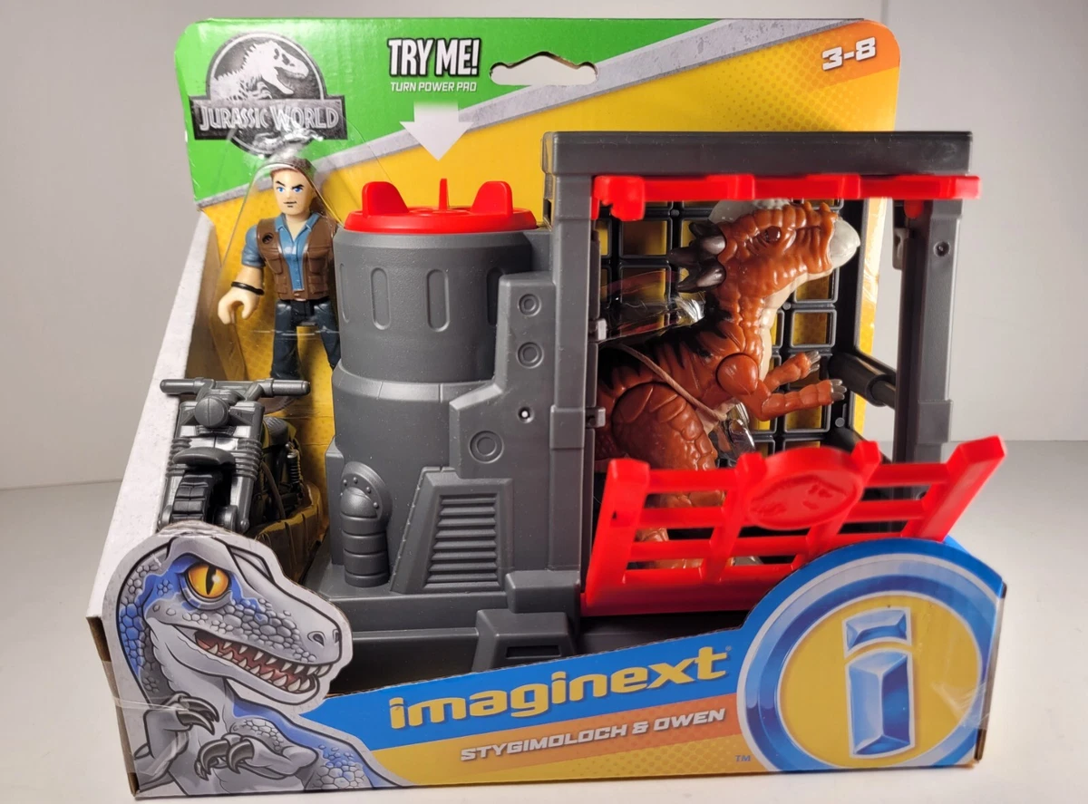 Imaginext Stygimoloch Owen Dinosaur Cage Figure Motorcycle