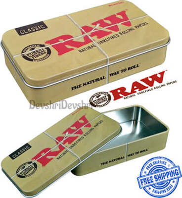 RAW Tin Rolling Papers Printed Tobacco Tins Case GENUINE Paper Storage  Stash Box