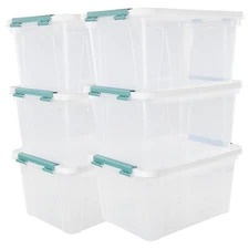 20 Quart Stackable Plastic Storage Bins with Lids, 6 Pack Clear Storage Box