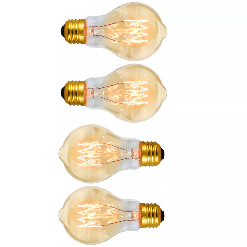 4 Pcs A19 Amber Glass 40W Edison Lamp Squirrel Cage E27 Quad Loop Filament Bulbs