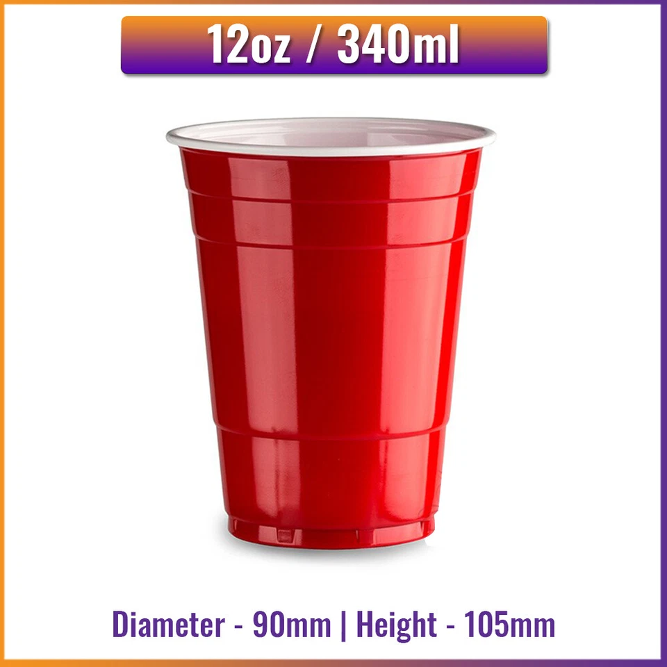 American Red Plastic Party Cups - 12oz / 16oz - Disposable, Reusable, Beer Pong - Image 3 of 4