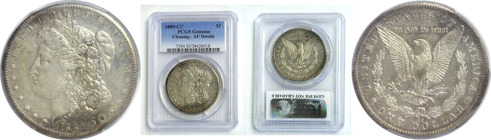 1889-CC $1 Morgan Silver Dollar PCGS AU Details Cleaning