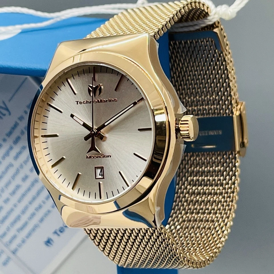 New TECHNOMARINE MoonSun Lady 40mm SS Rose Gold Case Silver Dial Mesh Band Watch - Image 4 of 4