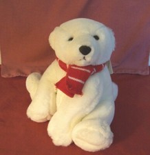 Russ Berrie White Bear with Red Scarf Caress Soft Pets Plush Animal 8.5"