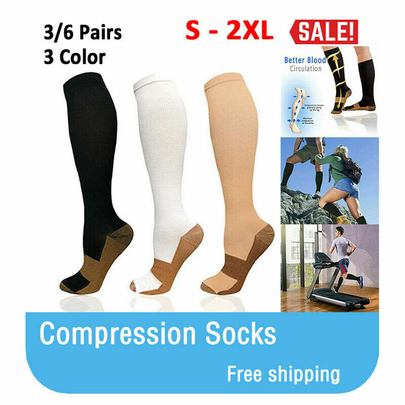 Sports Compression Socks 20-30mmHg Pain Relief Copper Socks Fit for Men Women US