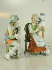 FIGURINES Man Woman Lady Sitting Chair DEP GERMANY 11588 Renaissance Hand Paint