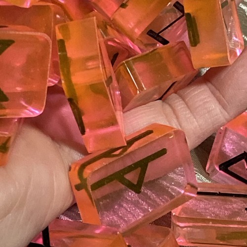 Translucent Pink Resin Rune Stones, Elder Futhark, Pagan Set Of 27 - Picture 7 of 9
