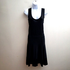ALC  Sleeveless Fit Flare Dress sz Small Solid Black Rayon Knit Mini Stretch