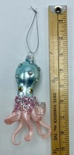 Octopus Christmas Ornament Marked J. S. 5-1/2  Pink  Blue With Embellishments