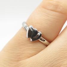 925 Sterling Silver Vintage Double Heart Ring Size 5