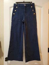 Kate Spade ESUN Gold-Tone Button Wide Leg Jean 27