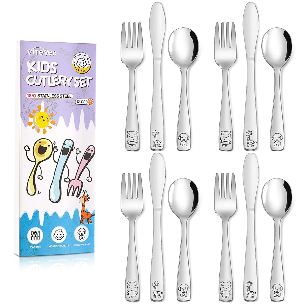 12-Piece Toddler Utensils, Stainless Steel Kids Silverware Set