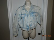 Vintage 80's LA Gear Acid Light Wash Denim Jacket M beaded Women's