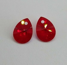 2pc Swarovski Crystal Light Siam Transmission 12mm Mini Pear 6128 Pendants; RARE