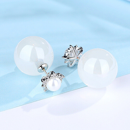 Copper Inlaid Zircon Pearl Earring Simple Fashion Women Gold Plated Jewelry Gift - Imagen 7 de 8