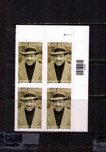US USA Sc # 3557 MNH FVF Pl # Block Schwarz Heritage Langston Hughes - Afbeelding 1 van 1