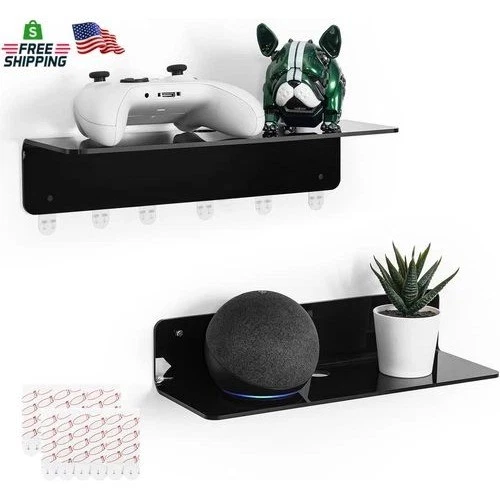 YestBuy Acrylic Floating Shelves Set of 2 Black Gaming Room Wall Mount Storage
