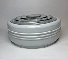 MCM Light Fixture Ceiling Globe Flush Mount Round Rehab Restoration White Clear