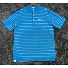 Peter Millar Striped Golf Polo Shirt Mens Large Casual Teal White Witch Logo