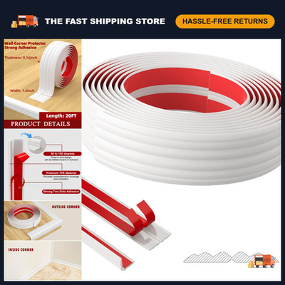Flexible Wall Corner Protector Trim - 20ft Self-Adhesive Molding for Edges & Cei