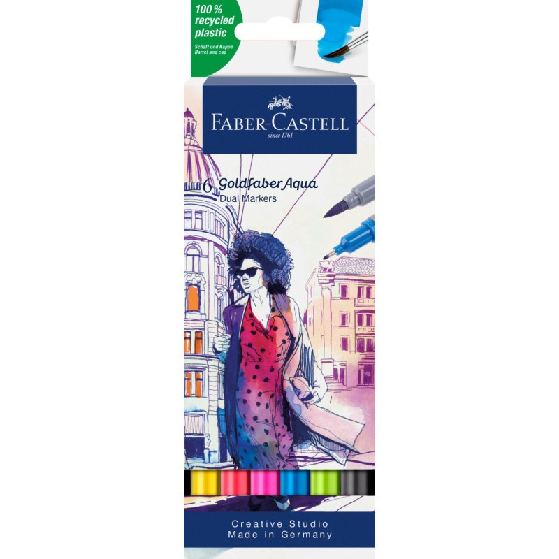 Feutres de coloriage Faber-Castell Goldfaber Aqua étui de 12 marqueurs aquarellables double pointe