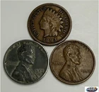 Old US Coin Estate Lot Indian Head, Lincoln Wheat, & Steel Penny Cent 3 Coin Set