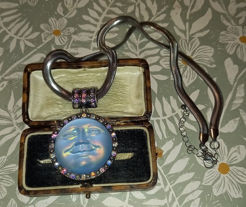 SEAVIEW Mond HALSKETTE Liac BLAU irisierend GLITZERND silberfarben VINTAGE STYLE - Bild 5 von 13