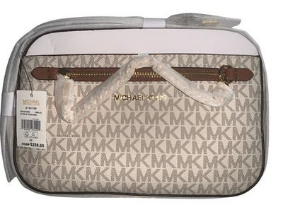 Michael Kors Jet Set Zip Chain Crossbody Bag Shoulder Vanilla Signature NEW!