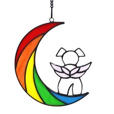 Lcensp Stained Glass Rainbow Bridge White Dog Memorial Gifts for Loss of Dog Sym