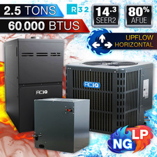 ACiQ 2.5 Ton R32 AC & 60000 BTU 80% NG/LP Gas Furnace Split System, Upflow/Horiz