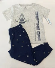 Carters Boy Pajamas Size 5 Pants Shirt 2 PC Set Cute Space Pjs New