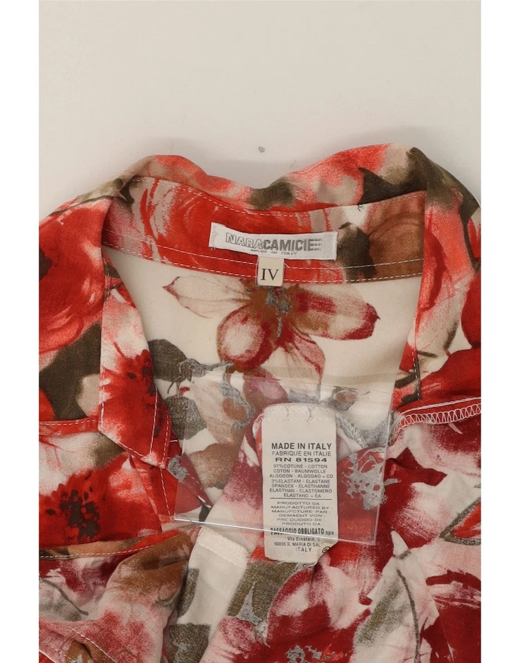 NARACAMICIE Womens 3/4 Sleeve Shirt Blouse UK 14 Medium Red Floral Cotton AM12 — 第 3/3 张图片