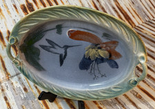 David Ross Humming Bird 14 1/4” Handmade Pottery Tray Plate/Platter Oval Aqua