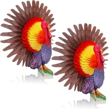 KatchOn, Thanksgiving Paper Turkey Centerpieces - Pack of 2 | Honeycomb Red 